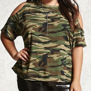 Cold Shoulder Camouflage Studded Top